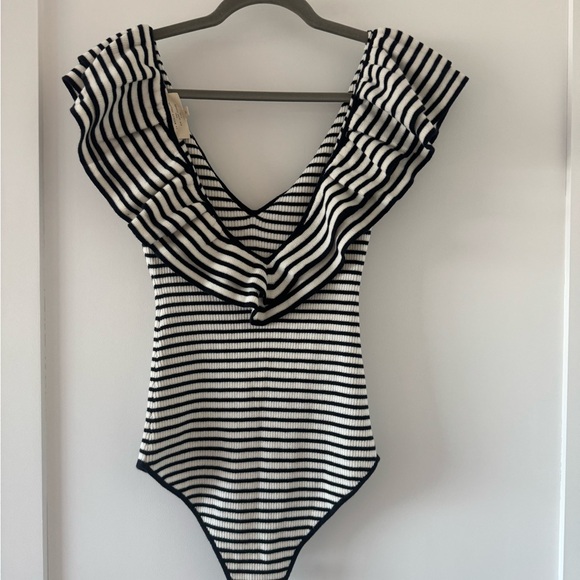 NWOT Sezane Isabella bodysuit size M ecru navy stripes - Picture 4 of 7
